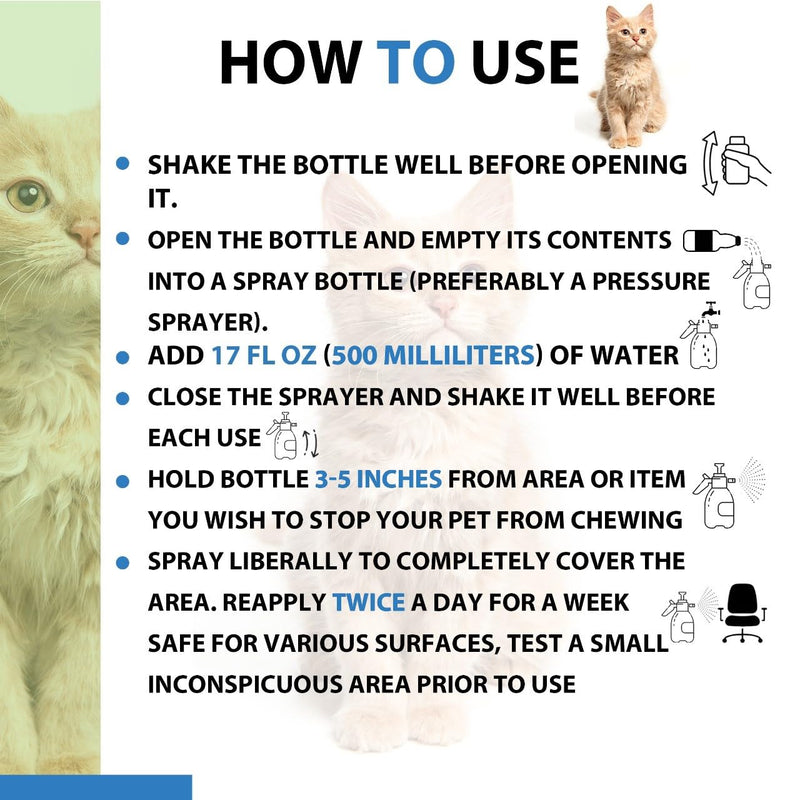 Cat Repellent Concentrate for Quick Preparation Spray Anti Scratch Furniture Protector - Deterrent to Keep Off & Bitter Chew Spray, Safe, 220 ml/7 floz Makes 24 floz, Blue, CRCO220ML - BeesActive Australia