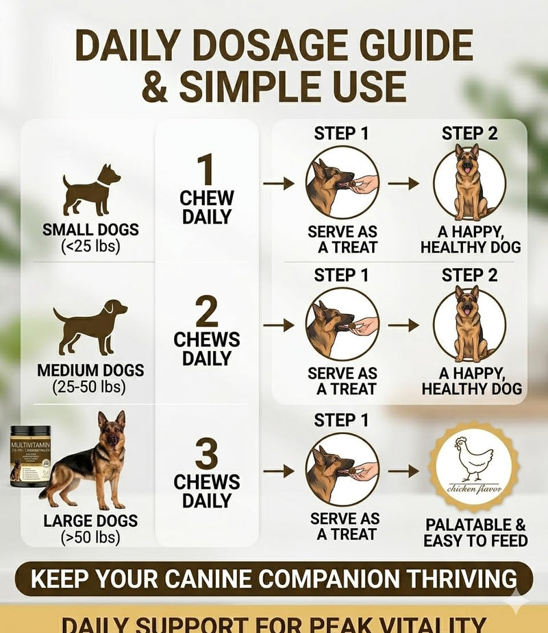 Dog Multivitamin Chewable – All-in-One Daily Supplement for Dogs, Supports Joint, Immune & Skin Health, Natural Ingredients, Vet-Approved, Easy-to-Give Chews,200Ct