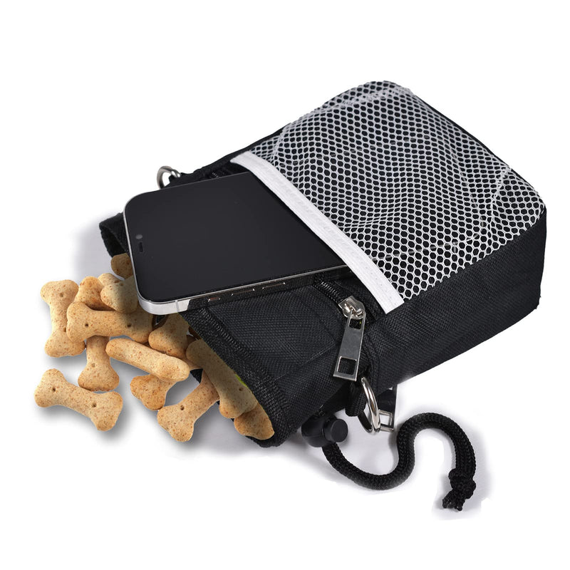 Dog Treat Pouch & Training Clicker - Waterproof Bag with Multiple Pockets, Adjustable Belt, Built-in Poop Dispenser & Hands-Free Carrying - Ideal for Walking, Outdoor Activities - Black Black(1 Pack) - BeesActive Australia