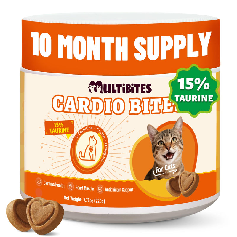 Cat Cardio Bites - 15% Taurine for Cats with CoQ10, L-Carnitine & Fish Oil - Immune & Heart Support, Cardiovascular & Vision Health, for All Breeds Including Kittens & Senior Cats, 7.76 oz