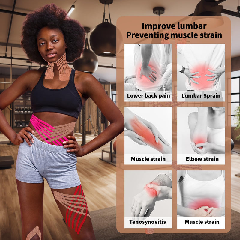 Kinesiology Tape (4 Rolls Pack),Waterproof Athletic Tape for Pain Relief,Brace & Elastic Supports Tapes for Ankle Wrists Knees Joints,2 Inches Wide x 16.4 Feet Long (Mixed) Mixed