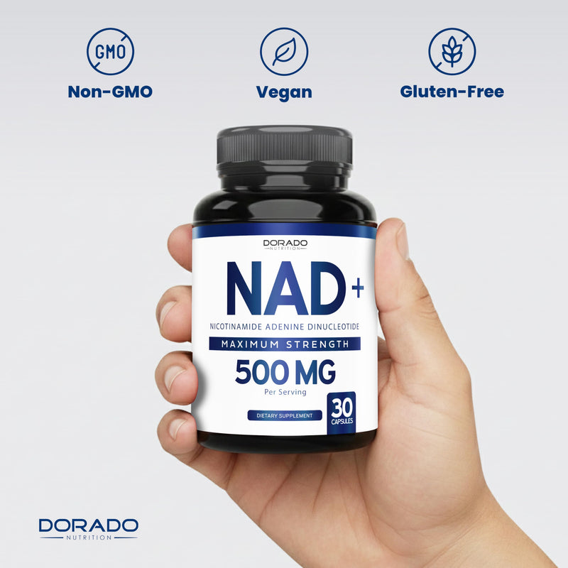 NAD Supplement (500mg of 95% Pure NAD+ Per Serving) NMN Supplement, NAD Nicotinamide Riboside Support (Third Party Tested, Vegan Safe, Non-GMO, No Fillers, & Made in the USA - 30 Vegan Capsules) 30 Count (Pack of 1)