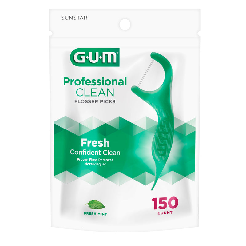 GUM Professional Clean Floss Picks - Extra Strong Shred-Resistant Floss, Easy Grip Handle - Dental Flossers for Adults - Fresh Mint Flavor, 150ct (Pack of 4) 600 Count - BeesActive Australia