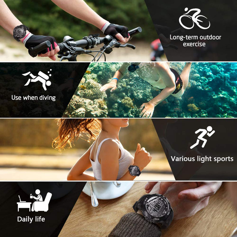 Digital Watch 100m Underwater Waterproof for Swimming Diving with Stopwatch, 12/24 Hour Format, Dual Time Zone, Alarm Functions - BeesActive Australia