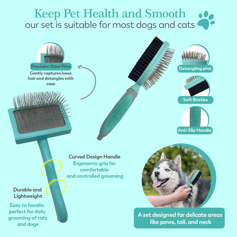 Dog Slicker Brush For Grooming Pet Hair, Best Brushes For Golden & Poodle, Skin Friendly Deshedding Grooming Tool For Dogs, Long Short Haired Brushes For Dogs & Cats, Pet Double Sided Pin Brush - BeesActive Australia