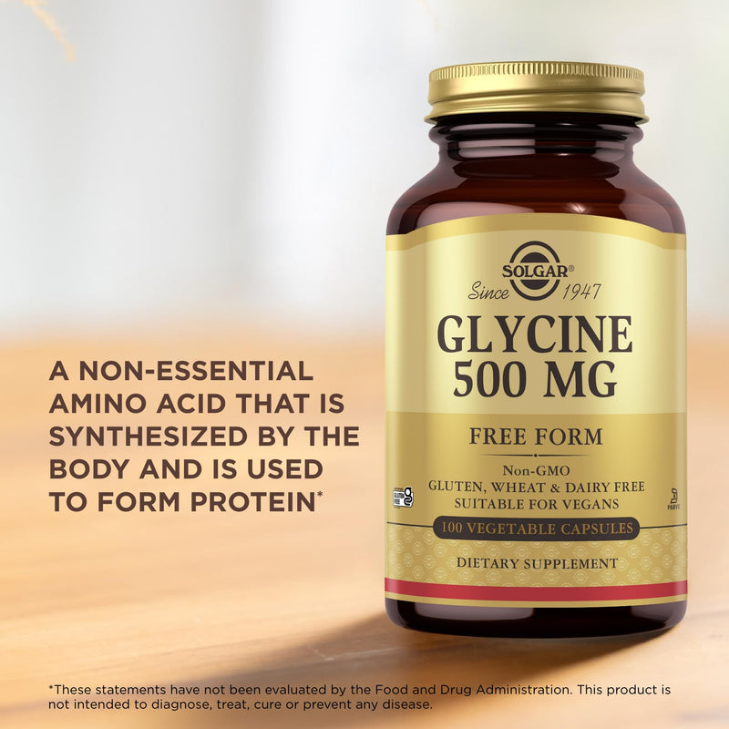 Solgar Glycine 500 mg - 100 Vegetable Capsules - Non-GMO, Vegan, Gluten Free, Dairy Free, Kosher - 100 Servings