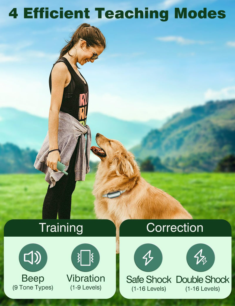 Dog Training Collar, 3300Ft Range Bark Collar with Beep Vibration & Static Mode, Safety Lock & FlashLight E Collar, IPX7 Waterproof Training Collar for 7-120lbs Small Medium Large Dogs (2 Pack) - BeesActive Australia
