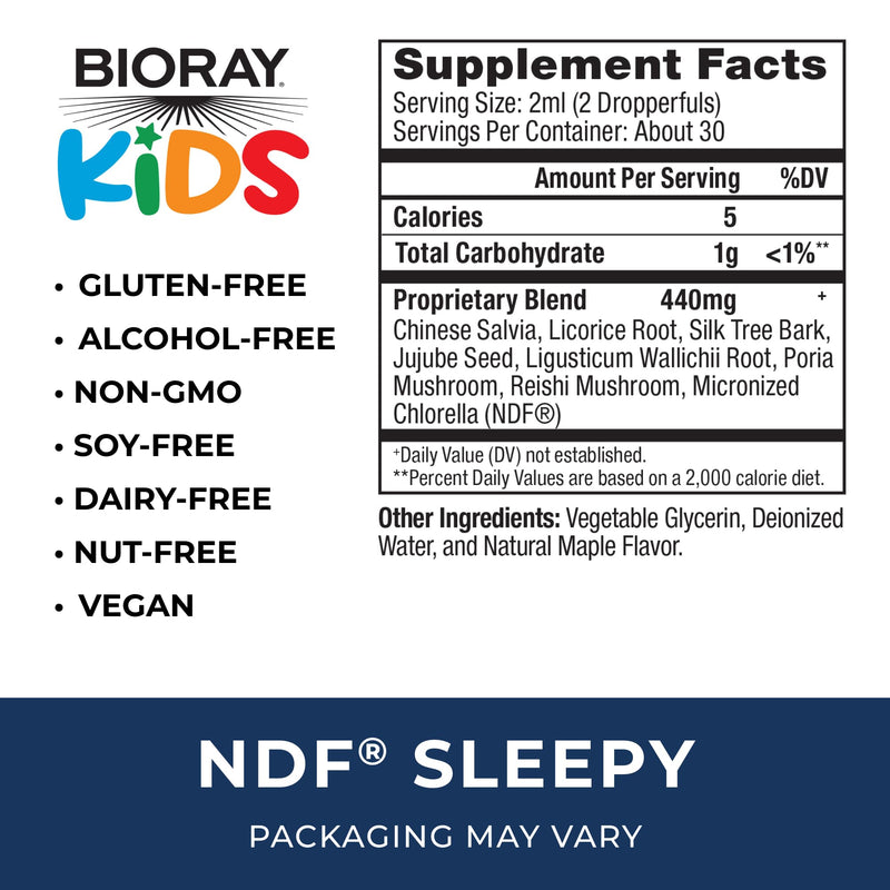 BIORAY Kids NDF Sleepy, Maple - 2 fl oz - Relax the Mind & Rest Through the Night - Non-GMO, Vegan, Gluten Free - 1-2 Month Supply