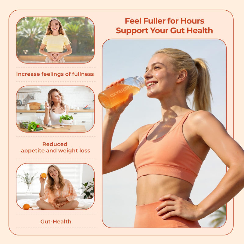 OxyEnergy Fiber Supplement Powder for Women & Men - Fruit & Vegetable Complex Daily Fiber, Weight Loss & Gut Health, Appetite Suppressant & Prebiotics & Relieve Bloating, Orange Flavored 30 Packets