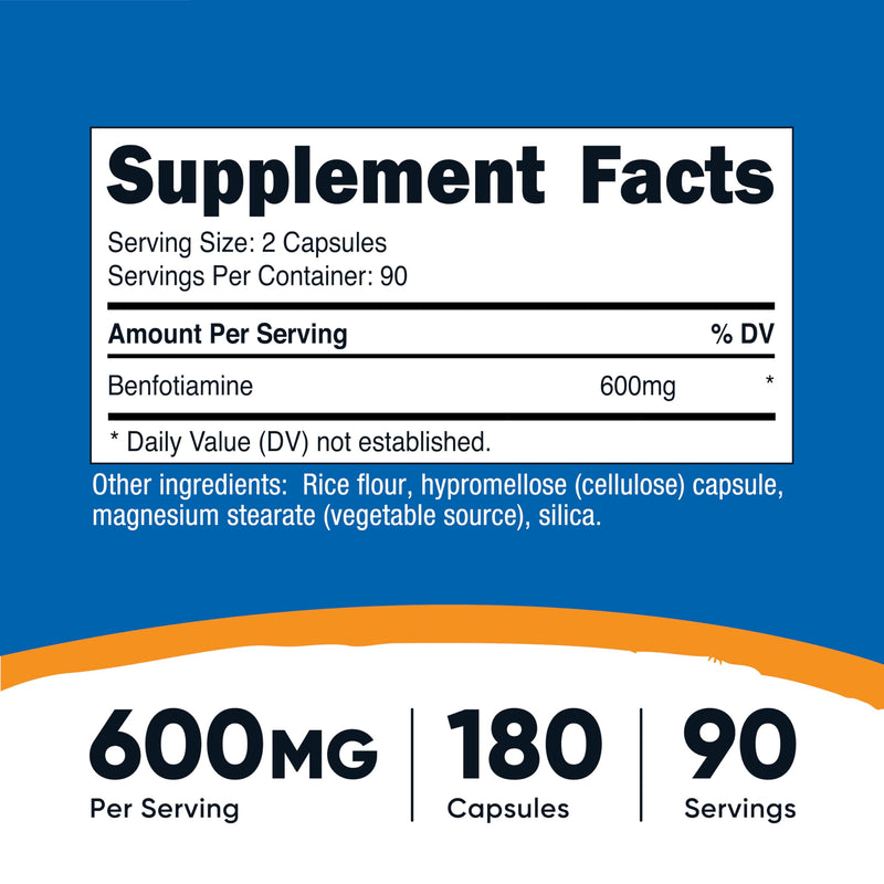 Nutricost Benfotiamine (600mg) 180 Capsules, Fat Soluble Vitamin B1 | Gluten Free, GMO-Free, Vegan, 90 Servings