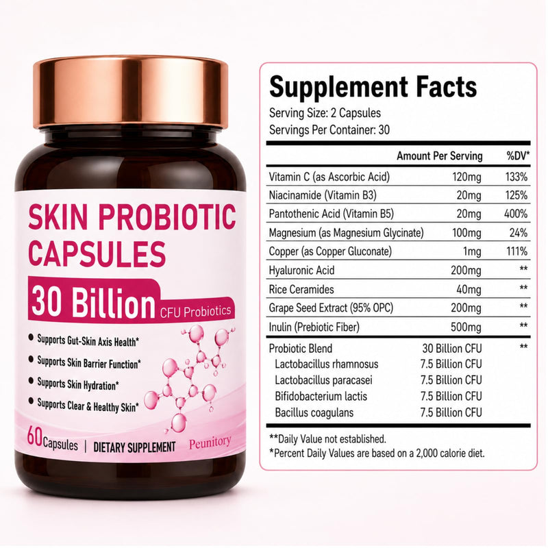 Probiotics for Women, 30 Billion CFU with Prebiotic Inulin, 60 Capsules | Probiotic Prebiotic Blend with Hyaluronic Acid, Rice Ceramides & Grape Seed Extract for Gut-Skin, Hydration & Barrier Support