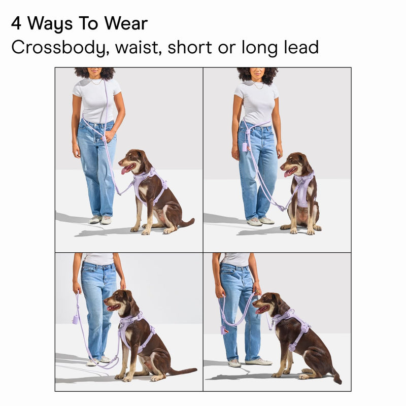 Wild One Hands-Free Adjustable Rope Dog Leash, Standard: 4' to 8.5' Long, .5" Wide, Adjustable for Crossbody, Waist & Handheld, Moonstone
