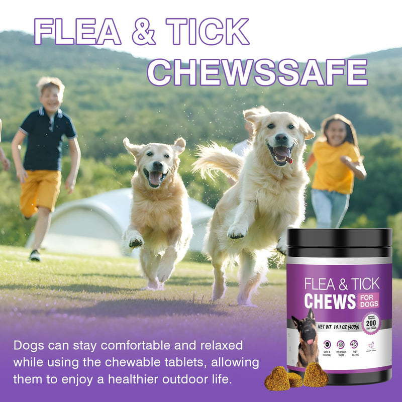Dog Flea and Tick Chewable Tablets 200 Soft Chews Oral Supplement Chicken Flavor for Dogs All Breeds Sizes Ages Supports Skin Comfort and Daily Wellness Easy to Chew and Use for Routine Care