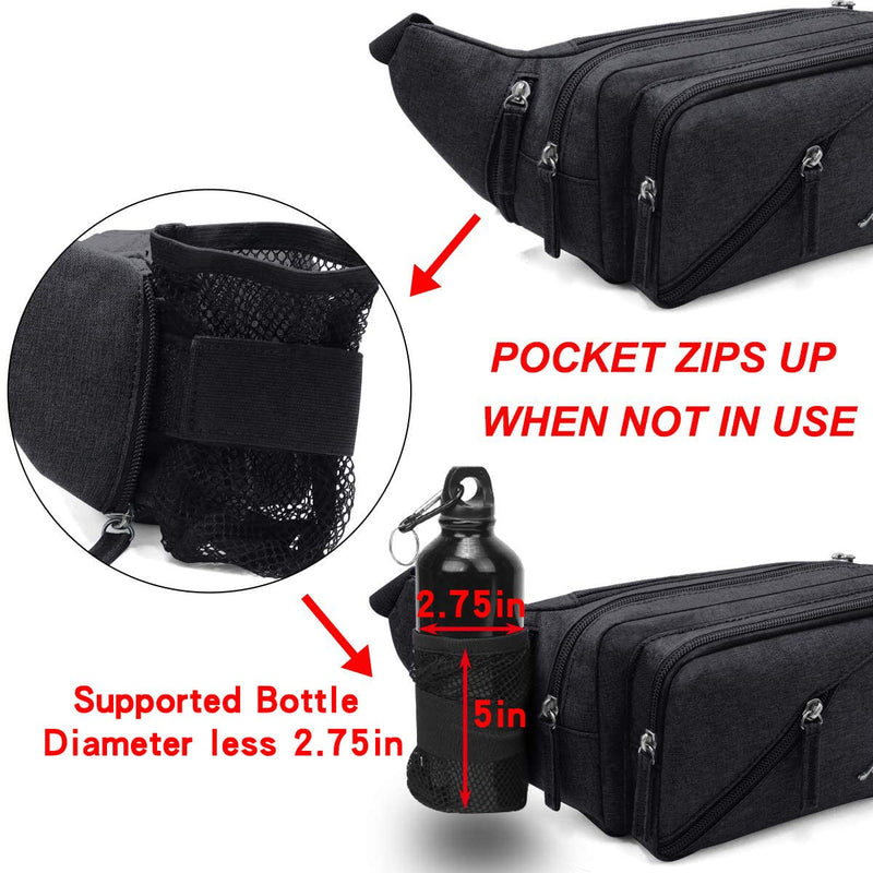 Fanny Pack Waterproof Waist Bag Pack Men Women Hip Bum Bag With Water Bottle Holder Adjustable Strap Suitable For Outdoors Workout Traveling Hiking Cycling Dog Walking Pouch Bag(black) Black - BeesActive Australia