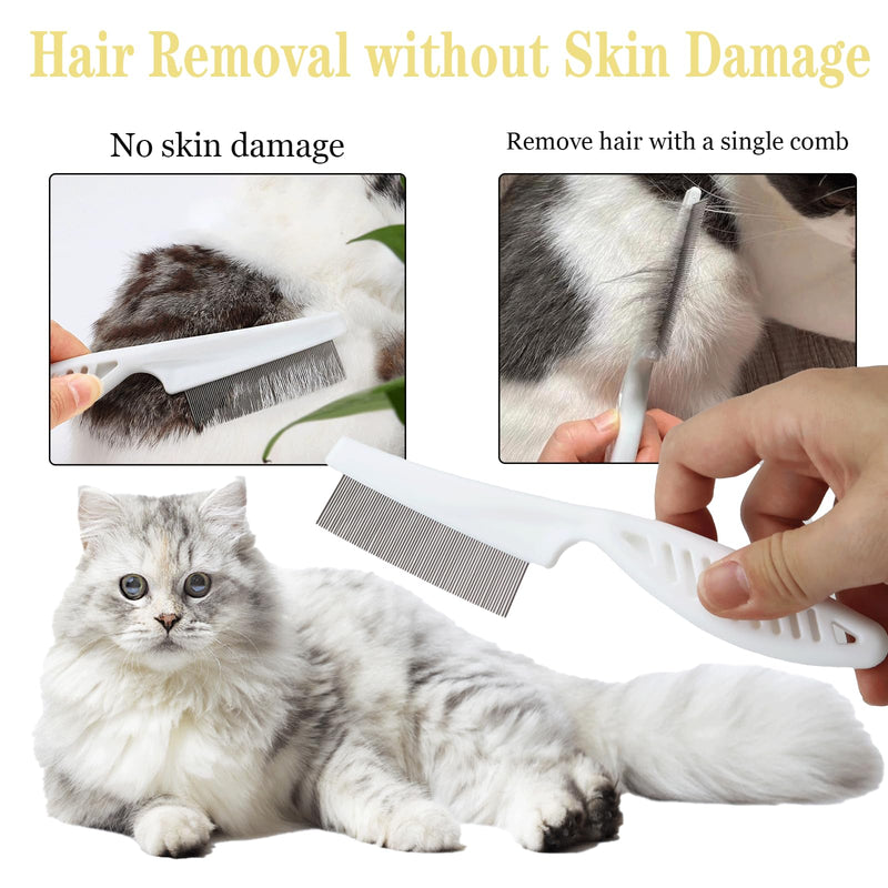 Multifunctional Pet Hair Comb Tear Stain Removal, Dog/Cat Lice Comb, Flea Brush for Cats, Suitable for Small Dogs Puppies, 2 in 1 Dog/Cat Comb Teeth Stainless Steel Combing Massage 2 Pcs White - BeesActive Australia