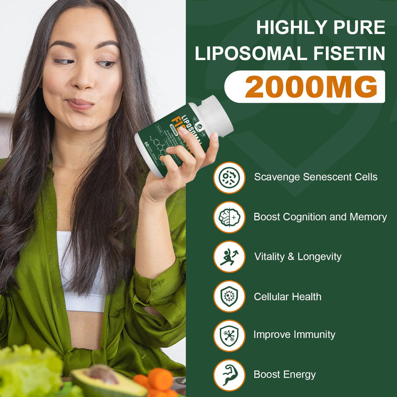 Liposomal Fisetin Supplement, 2000MG, 98% Pure Fisetin Polyphenols Antioxidants, with Quercetin, TMG and Resveratrol, for Healthy Aging, Cognitive Support, 180 Capsules