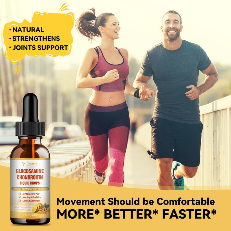 Glucosamine Chondroitin MSM Liquid Drops, Vitamin D3 - Joint Support Supplement for Mobility, Flexibility & Bones Chondroitin Sulfate Supplement Turmeric, Quercetin, Bromelain, MSM Oil 2 FL.OZ 2 Fl Oz (Pack of 1)