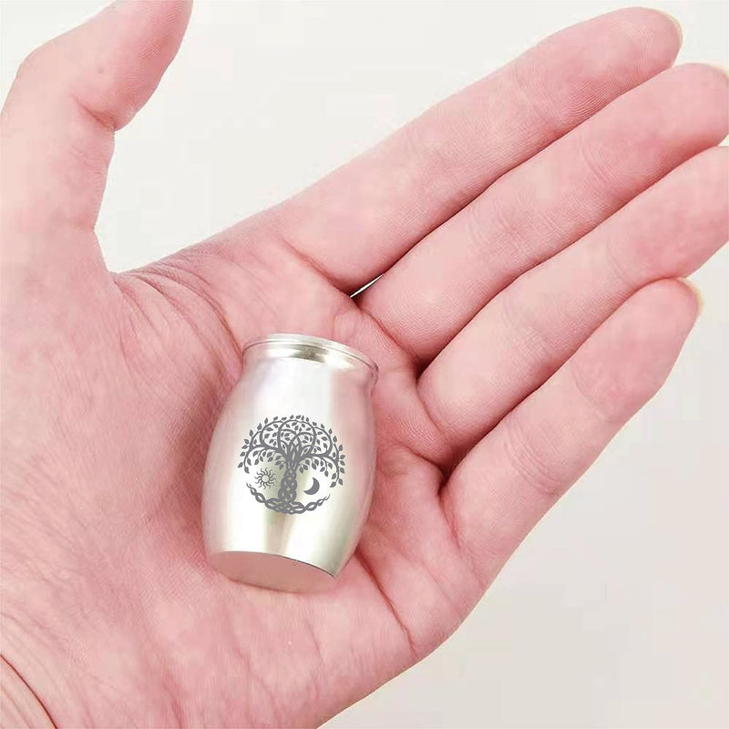 CREATCABIN Small Urns for Ashes, Mini Urns for Ashes, Keepsake, Memorial, Stainless Steel, Metal, Funeral Urn, Sun, Moon, Funeral for Pet, Human, Dog, Cat, 4x3cm, Tree of Life (Silver) Tree of Life - BeesActive Australia