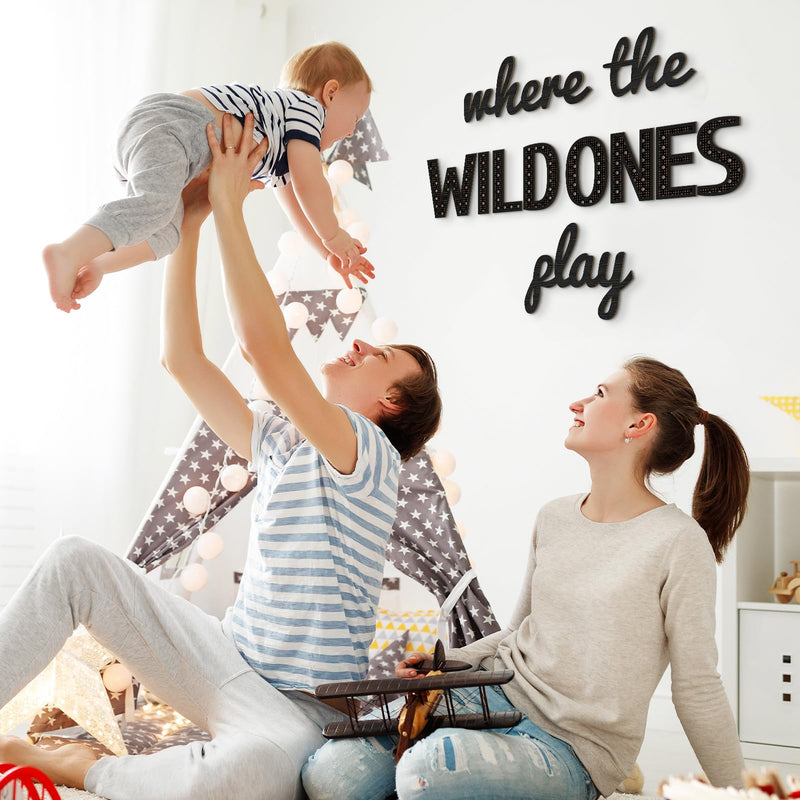 Where the Wild Ones Play Nursery Sign Wooden Playroom Wall Decor Playroom Sign Decoration Word Play Sign for Playroom Kids and Baby Wall Plaques for Boys Girls (Black,23 Inch) 23 Inch Black - BeesActive Australia