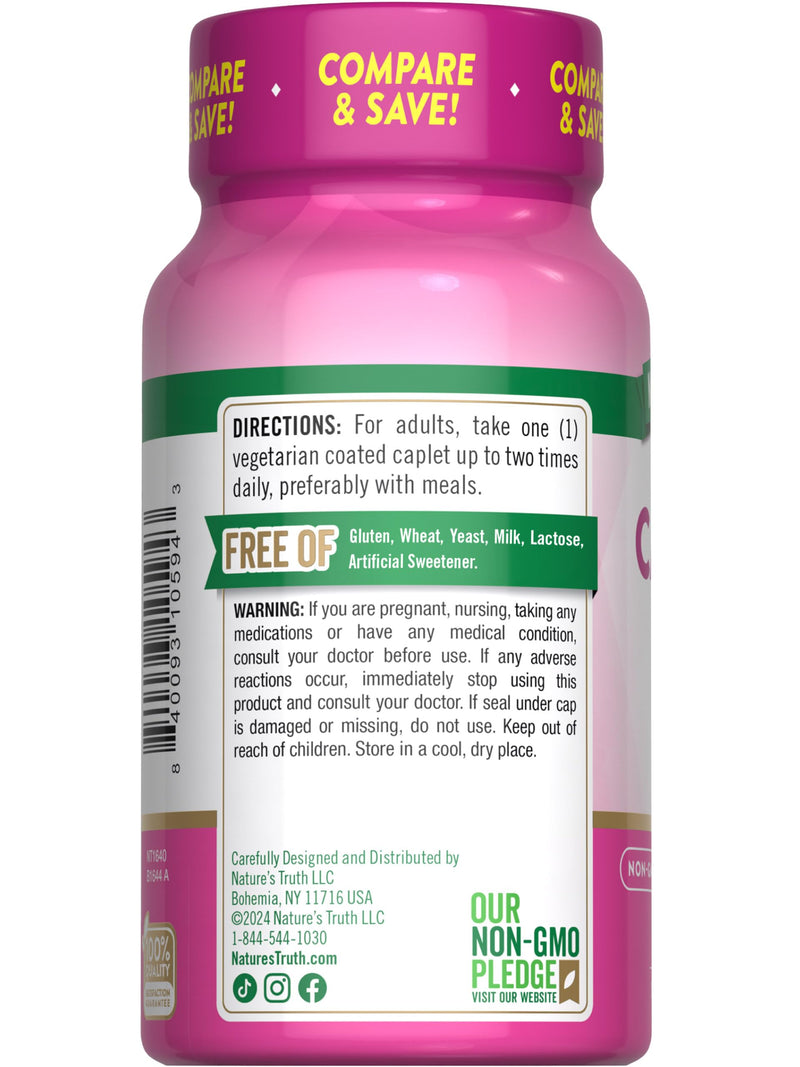 Nature's Truth Calcium 600 mg with Vitamin D3 | Coated Caplets | Calcium Carbonate | Vegetarian, Non-GMO & Gluten Free Supplement 60 Count (Pack of 1)