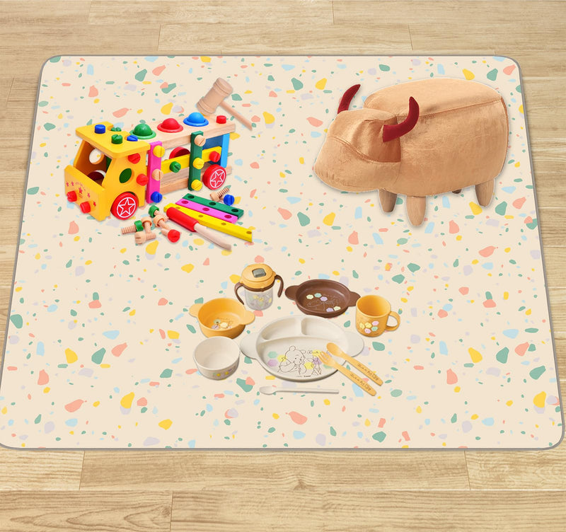 Splat Mat for Under High Chair/Arts/Crafts by CLCROBD, 51" Baby Anti-Slip Food Splash and Spill Mat for Eating Mess, Waterproof Floor Protector and Table Cloth (Beige) Beige