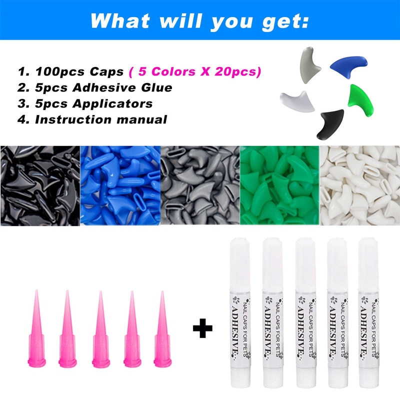 VICTHY 100pcs Boy Cat Nail Caps | Cat Nail Covers Cat Claw Covers for Boy Cat with Adhesive Glue and Applicators (M) Medium - BeesActive Australia