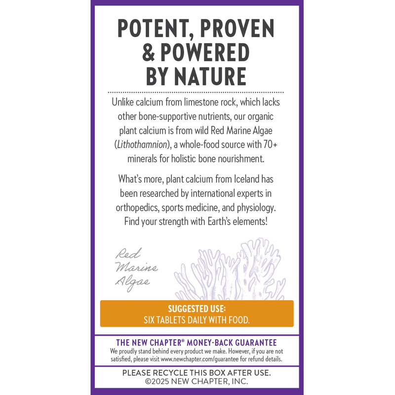 New Chapter Bone Strength Tiny Tabs Organic Calcium, 120 Tiny Tabs | Plant-Based USDA Organic Calcium with Magnesium, Vitamin D3+K2 for Bone Health, Joint Mobility and Heart Support Unflavored 120 Count (Pack of 1)