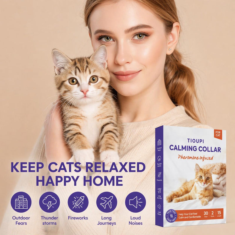 Cat Calming Collar 2 Pack – Pheromone Collar for Cats, Adjustable Breakaway, Water-Resistant, Stress Relief, Helps Reduce Scratching, Noise Sensitivity & Separation Anxiety