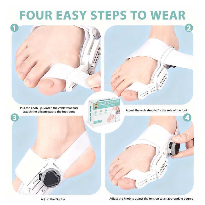 GAB Upgraded Bunion Corrector for Women & Men - Adjustable Bunion Splint with Knob for Big Toe Relief & Hallux Valgus Correction, Day/Night Orthopedic Toe Straightener (2, White) 2