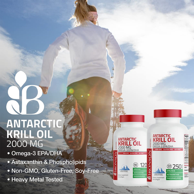 Bronson Antarctic Krill Oil 2000 mg with Omega-3s, 60 Softgels | Heavy Metal Tested, with EPA, DHA, Astaxanthin and Phospholipids, Non-GMO, Gluten Free, Soy Free 60 Count (Pack of 1)