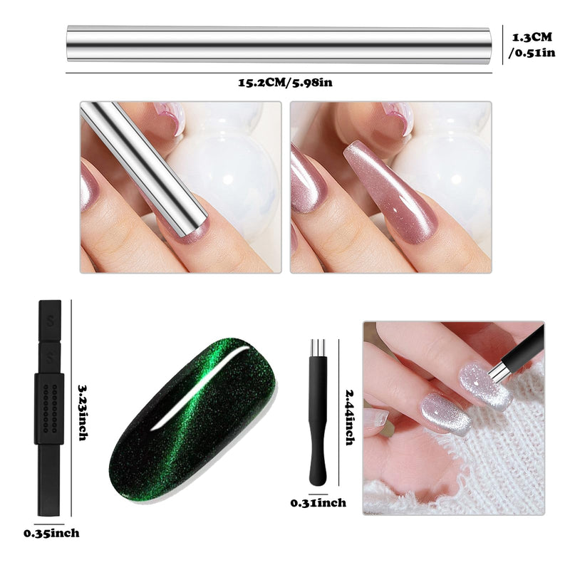 10Pcs Cat Eye Nail Magnet Set Cat Eye Magnet for Nails, Nail Magnets for Nail Art Cat Eye Nails 3D Strong Pen, Magnet Rod, Manicure Tool, Double Head Nail Magnet Rod for Making Cat Eye Nails - BeesActive Australia