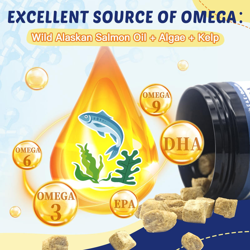 Omega 3 for Dogs with Salmon Oil, Fish Oil for Dogs Skin and Coat Supplement, Dog Allergy Relief, Hot Spot Treatment, Anti Shedding, Hip & Joint Support with EPA & DHA, Biotin, Vitamin E - 40 Servings 120 Chews - BeesActive Australia