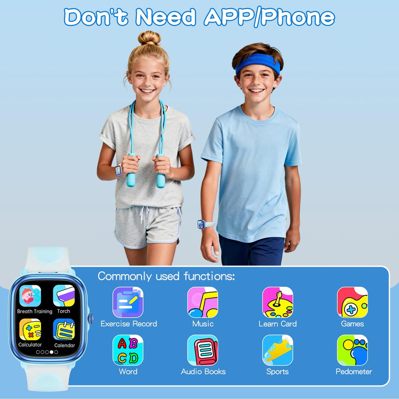 MINIBEAR Smart Watch for Kids, 1.83" Fitness Tracker for Boys Girls Teens No Phone Needed, Pedometer, Heart Rate, Sleep Tracker with White Noise, IP68 Waterproof 21 Sport Modes (Blue) Blue
