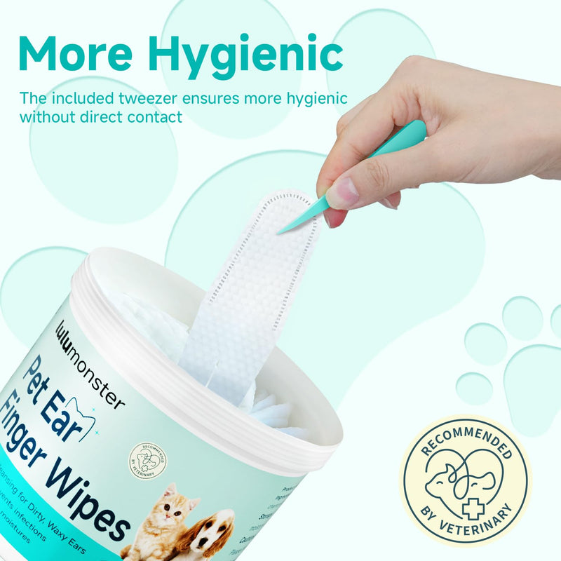 Ear Cleaner Finger Wipes for Dog & Cat [Finger Casing Design][Pet Ear Wipes with Tweezers] for Controlling Ear Infections and Ear Odor Reduce ear wax buildup Natural Ingredients Dog Ear Wipes - PawsPlanet Australia