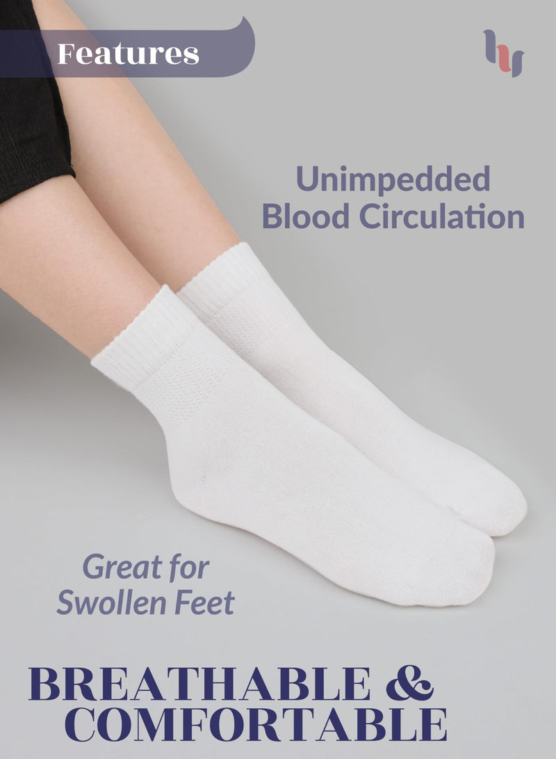 Hugh Ugoli Diabetic Socks for Women, Extremely Soft, Rayon derived from Bamboo, Ankle, Thin, Wide, Loose, Non-Binding Top 6-9 02- White (4 Pairs)
