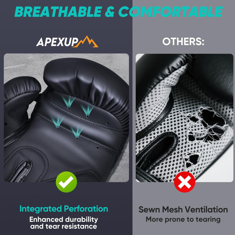 APEXUP Boxing Gloves Men Women, Pro Training Sparring, Heavy Bag Gloves for MMA Kickboxing Muay Thai 14 OZ Black