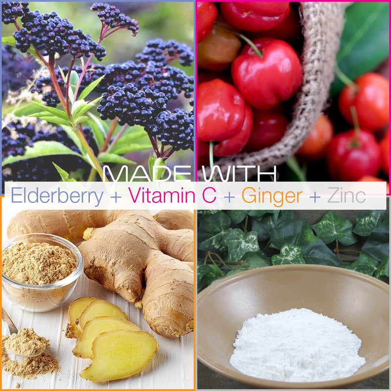 10:1 Black Elderberry Extract with Vitamin C, Zinc & Ginger, 60 Vegan Caps | Made with European black elderberries, berry-sourced vitamin C, zinc glycinate and fresh ginger; clean, plant-based formula. 1