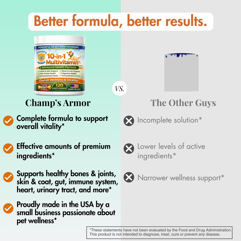 Dog Multivitamin 10-in-1 with Glucosamine - Hip Joint Support, Skin & Coat, Digestive Health, Immune Boost - Salmon Oil, Probiotics, MSM - All Natural Daily Chews for Dogs All Breeds - 120 Count