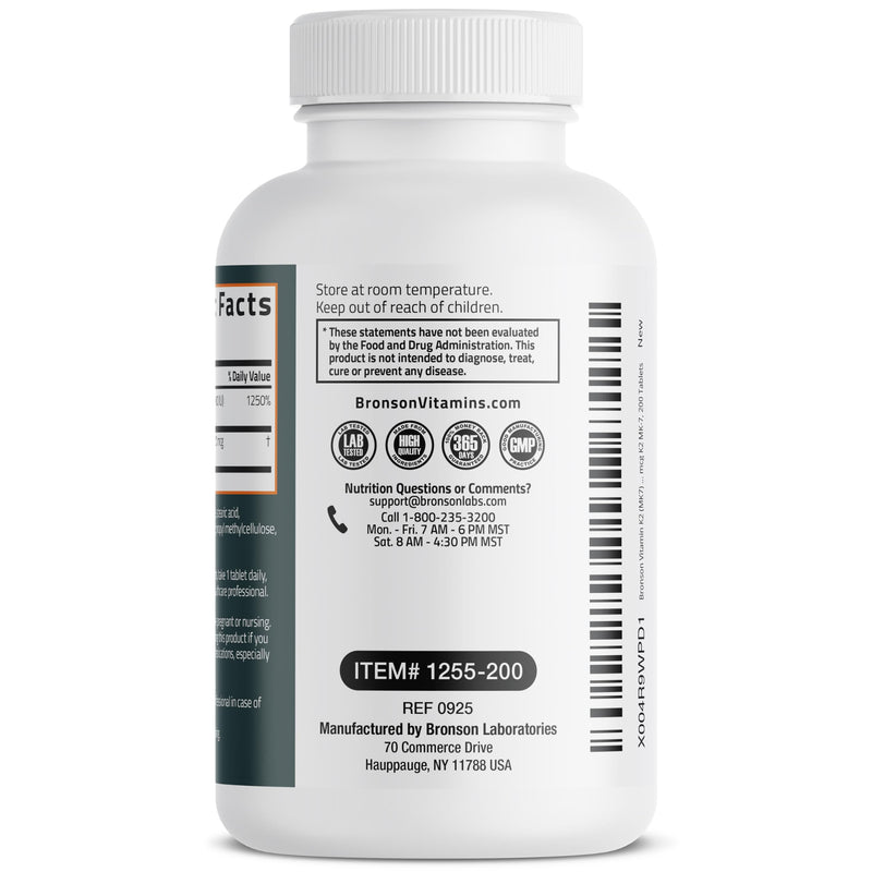 Bronson Vitamin K2 MK-7 + D3 10,000 IU Extra Strength, 200 Tablets | 120 mcg Vitamin K2 as MK-7 per Tablet, Bone Health Support, Non-GMO, Gluten-Free & Soy-Free 200 Count (Pack of 1)