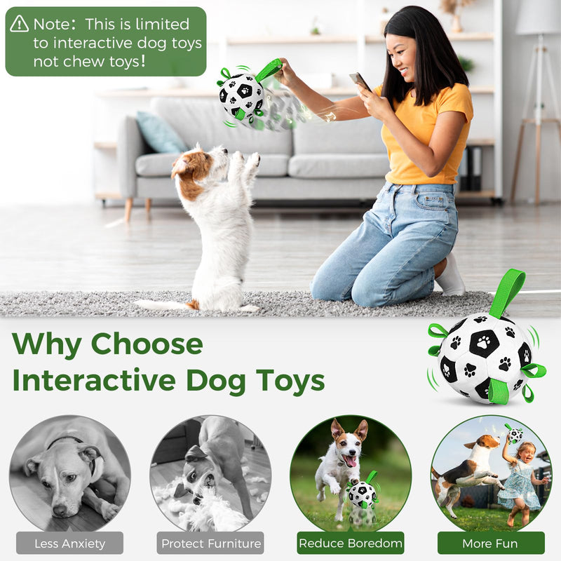QDAN Interactive Dog Toys for Boredom, Dog Soccer Ball with Straps, Active Rolling Bouncing Ball for Dogs, Moving Dog Toy Jumping Chasing Music Record for Small Medium Large Pet Black+Green - BeesActive Australia