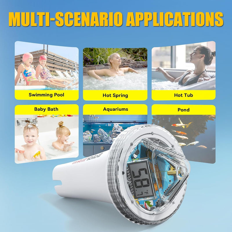 BaldrTherm Pool Thermometer Digital Floating Easy Read, Anti-Fog 360° Reading, IPX7 Water Temperature Monitor for Hot Tub/Ice Bath/Swimming Pool/SPA/Aquarium/Pond White 1pack - BeesActive Australia