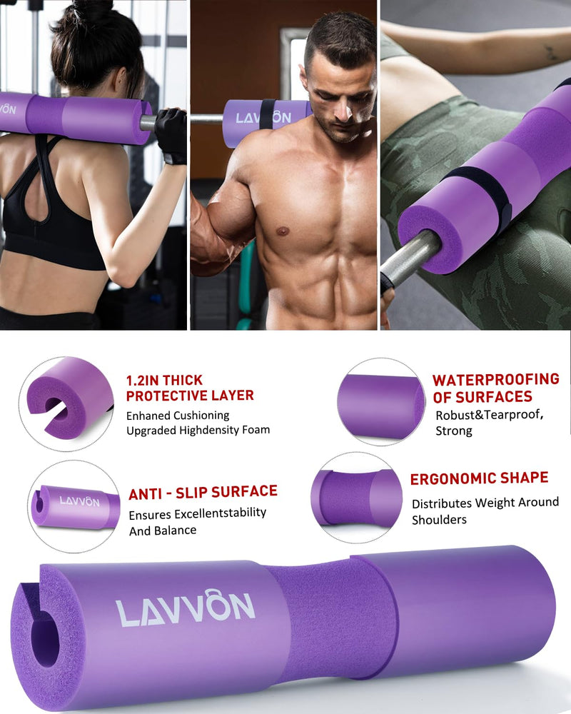 7Pcs-Barbell Pad Set for Hip Thrust - Squat Pad, Bench Press Workout Foam Weight Lifting Bar Cushion,Gym Accessories for Women with Bar Bad,with Gym Ankle Straps,Hip Resistance Bands,Lifting Strap Purple - BeesActive Australia