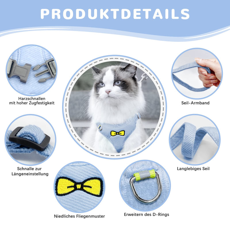 Cat Leash Set for Cats, Polyester Adjustable Cat Harness with Leash, Cat Harness Leash Set, Harness for Cats Escape-Proof for Kittens Dogs (Blue - M) M Blue - BeesActive Australia
