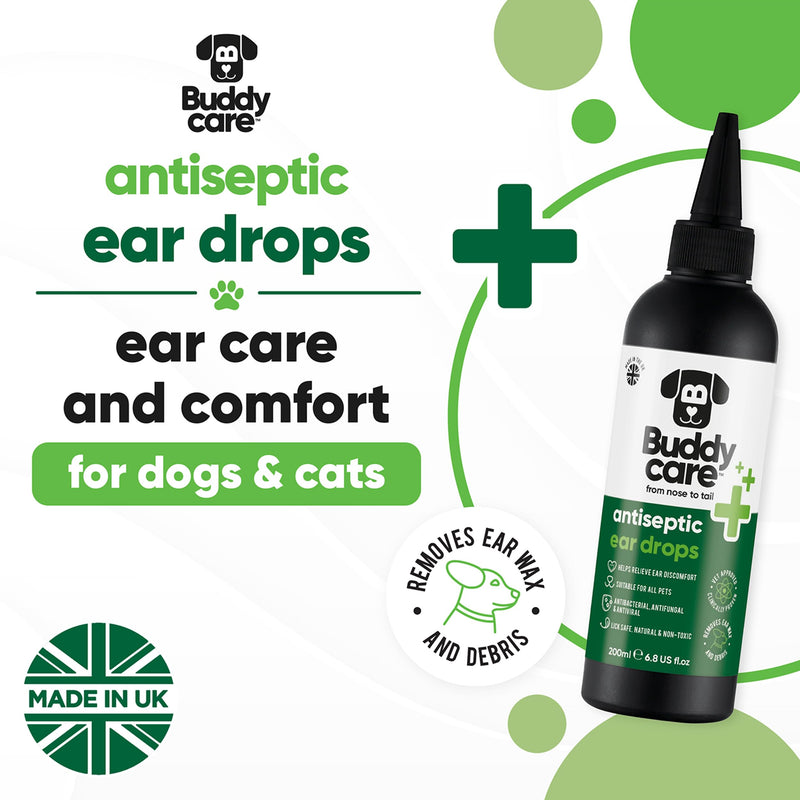 Buddycare Antiseptic Dog Ear Cleaner 200ml Soothing Ear Drops for Pets Antiseptic Ear Drops | Vet Approved Antibacterial Ear Drops for Dogs Cats and all Pets Antiseptic Ear Cleaner