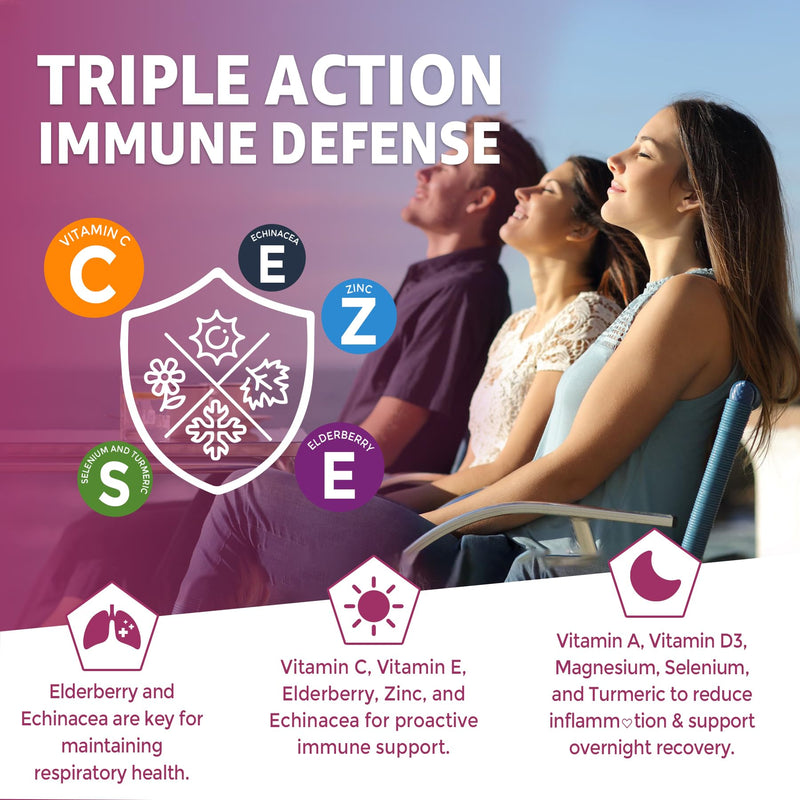 Immune Support Supplement Gummies, w/Echinacea, Elderberry, Vitamin C, Zinc | 10 IN 1 Daily Immune Booster Multivitamin, w/Vitamin D3 5000IU, Magnesium, Selenium, for Antioxidant Bone Energy, 1 Pack 60 Count (Pack of 1)