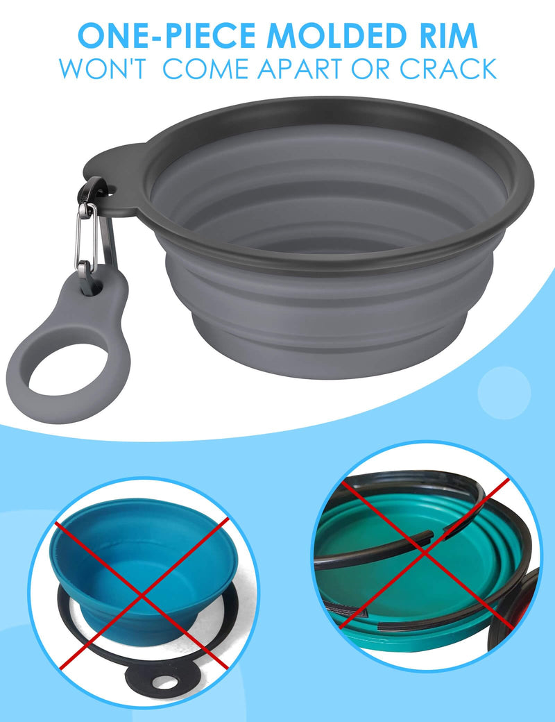 Aonkey Collapsible Dog Bowls with Bottle Carrier, 2 Pack Travel Dog Water Bowl Upgraded Carabiner, One-piece Molded Rim No Fall Off or Crack, Foldable Silicone Portable for Pets Walking Hiking 15oz Small (Pack of 2) 1. Gray & Pink - BeesActive Australia
