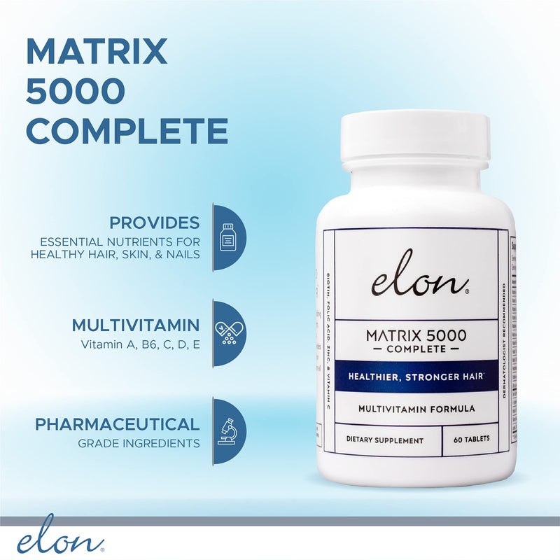 Elon Matrix 5000 Complete Multivitamin — Skin, Hair and Nail Growth Vitamins — Healthy Hair Growth Vitamins for Women & Men — 5000Mcg Biotin Supplement, Pack of 2 (120 Day Supply) 1 Count (Pack of 2)