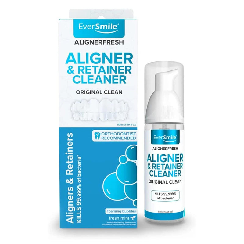 EverSmile AlignerFresh Original Clean Foam – Cleaner Compatible w/Invisalign and All Clear Aligners & Retainers – Eliminates Bacteria, Whitens Teeth, Fights Bad Breath – 50ml (1 Pack) Original Clean Fresh Mint 50mL 1-Pack