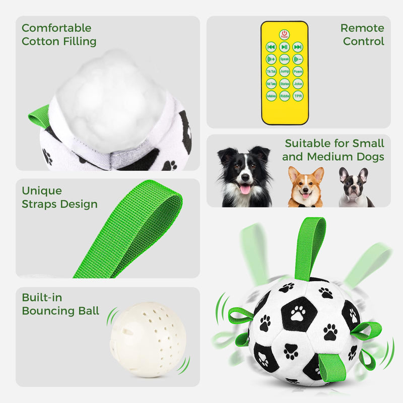 QDAN Interactive Dog Toys for Boredom, Dog Soccer Ball with Straps, Active Rolling Bouncing Ball for Dogs, Moving Dog Toy Jumping Chasing Music Record for Small Medium Large Pet Black+Green - BeesActive Australia