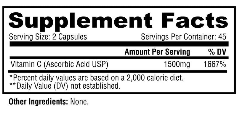 Metabolic Nutrition Vitamin C, 1500mg, Pure Pharma Grade, High Absorption Ascorbic Acid Capsules (90 caps) 1 Count (Pack of 90)